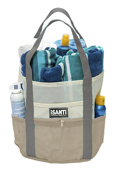 BEIGE BEACH BAG WITH GREY STRAPS