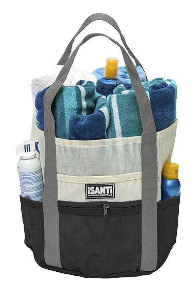 BLACK BEACH BAG WITH GREY STRAPS